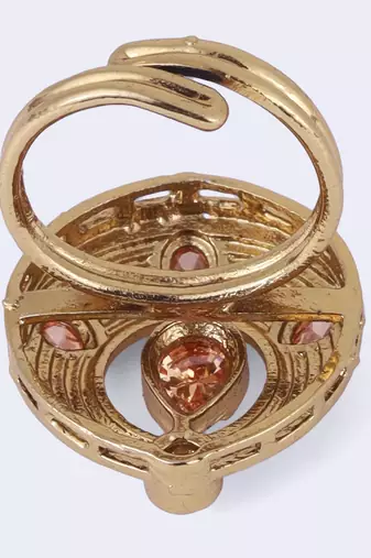 Luxurious round and oval shape gold plated adjustable finger ring for women