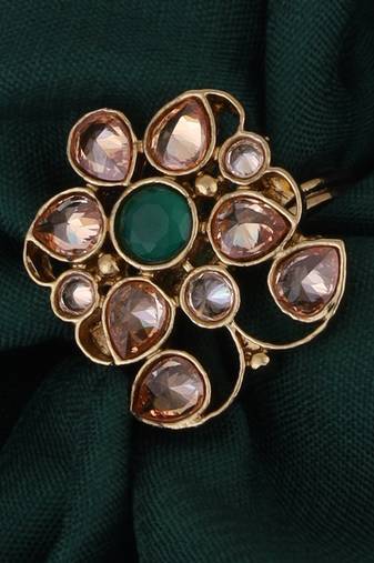 Marvellous oval shape gold plated adjustable finger ring for women