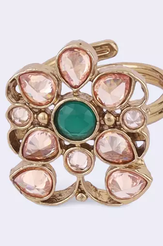Marvellous oval shape gold plated adjustable finger ring for women