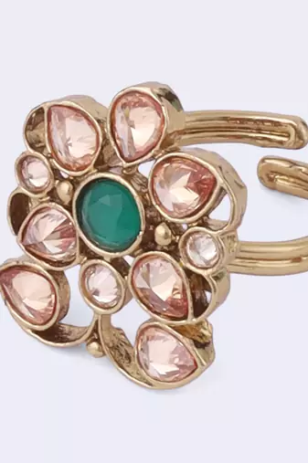 Marvellous oval shape gold plated adjustable finger ring for women