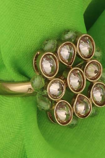 Modish round and oval shape gold plated adjustable finger ring for women