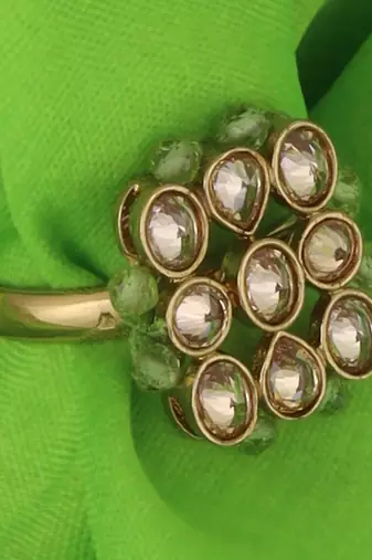 Modish round and oval shape gold plated adjustable finger ring for women