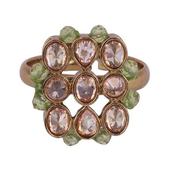 Modish round and oval shape gold plated adjustable finger ring for women 2