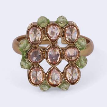 Modish round and oval shape gold plated adjustable finger ring for women 3
