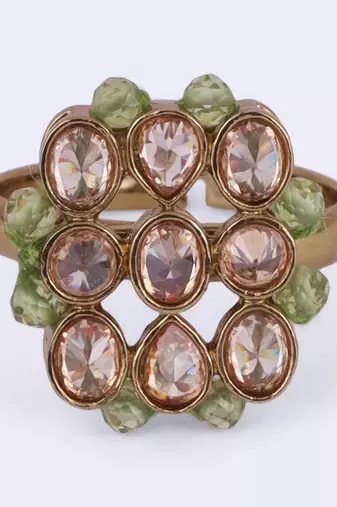Modish round and oval shape gold plated adjustable finger ring for women