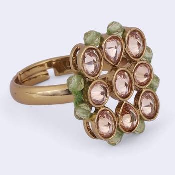 Modish round and oval shape gold plated adjustable finger ring for women 4