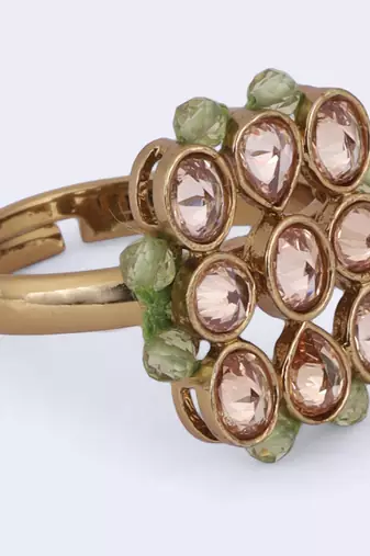Modish round and oval shape gold plated adjustable finger ring for women