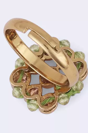 Modish round and oval shape gold plated adjustable finger ring for women