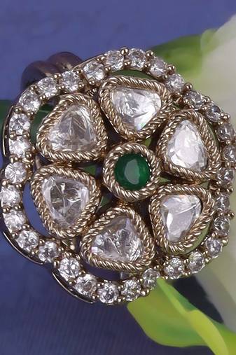 Pleasing round and trangle shape gold plated adjustable finger ring for women