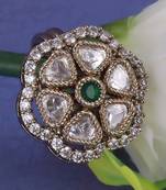 Pleasing round and trangle shape gold plated adjustable finger ring for women