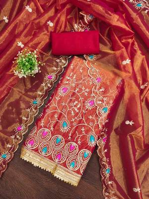 Women's rust embroidered dress material 2