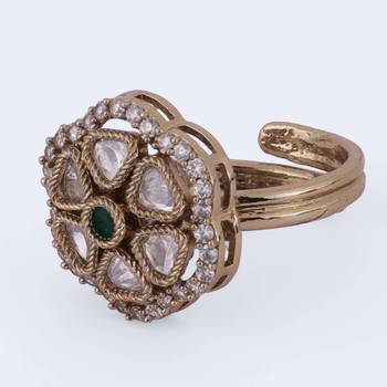 gold plated round & triangle stone adjustable ring for women 4