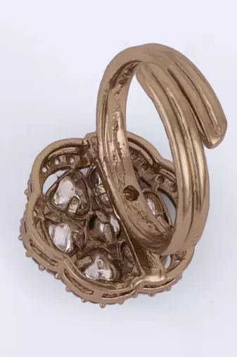 gold plated round & triangle stone adjustable ring for women