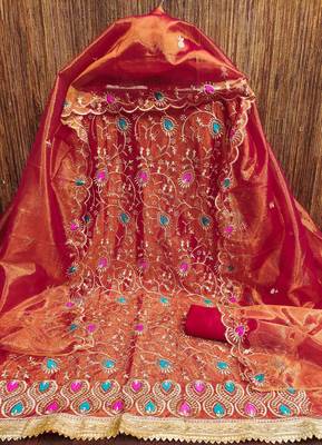 Women's rust embroidered dress material 3