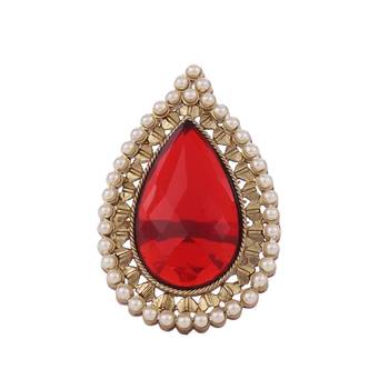 Inspired oval shape center red stone gold plated adjustable finger ring for women 2