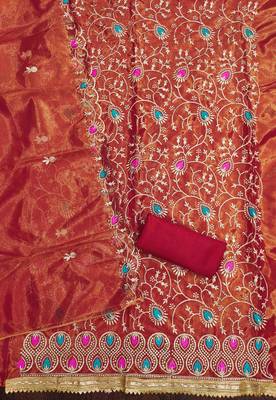 Women's rust embroidered dress material 4