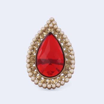 Inspired oval shape center red stone gold plated adjustable finger ring for women 3