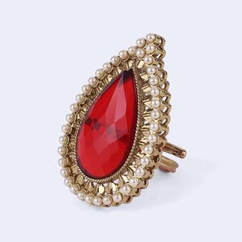 Inspired oval shape center red stone gold plated adjustable finger ring for women 4