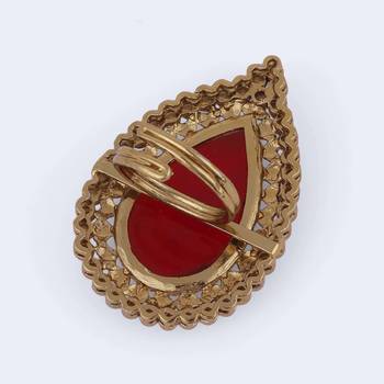 Inspired oval shape center red stone gold plated adjustable finger ring for women 5