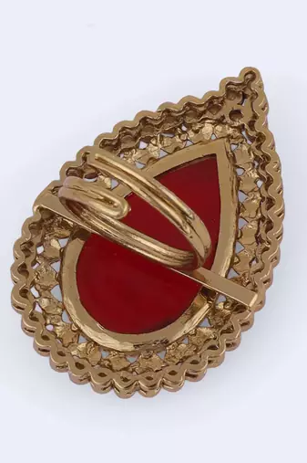 Inspired oval shape center red stone gold plated adjustable finger ring for women