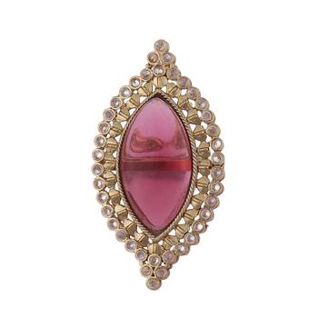 Lavish oval shape center pink stone gold plated adjustable finger ring for women 2