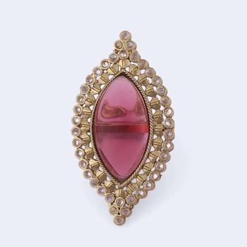 Lavish oval shape center pink stone gold plated adjustable finger ring for women 3