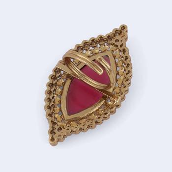 Lavish oval shape center pink stone gold plated adjustable finger ring for women 5