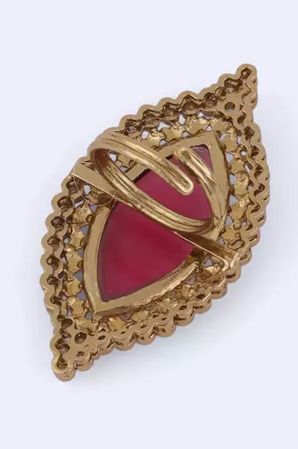Lavish oval shape center pink stone gold plated adjustable finger ring for women