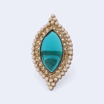 Lovely oval shape center sky blue stone gold plated adjustable finger ring for women 3