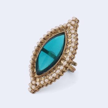 Lovely oval shape center sky blue stone gold plated adjustable finger ring for women 4