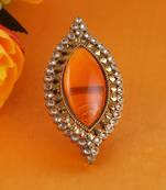 Glamorous oval shape center orange stone gold plated adjustable finger ring for women