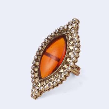 Glamorous oval shape center orange stone gold plated adjustable finger ring for women 3