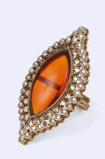 Glamorous oval shape center orange stone gold plated adjustable finger ring for women