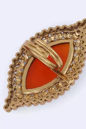 Glamorous oval shape center orange stone gold plated adjustable finger ring for women
