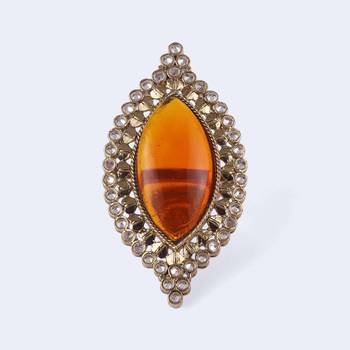 Glamorous oval shape center orange stone gold plated adjustable finger ring for women 5