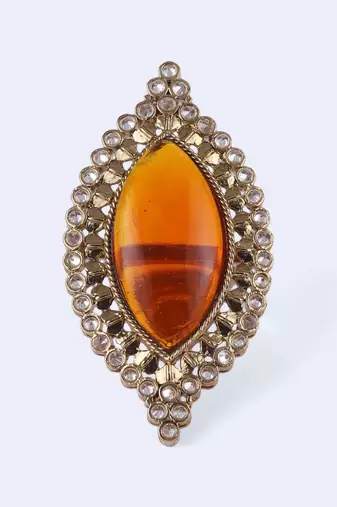 Glamorous oval shape center orange stone gold plated adjustable finger ring for women