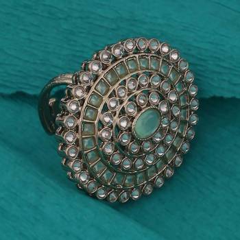 Glimmery round shape gold plated adjustable finger ring for women 1