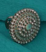 Glimmery round shape gold plated adjustable finger ring for women