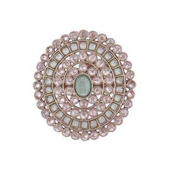 Glimmery round shape gold plated adjustable finger ring for women 2