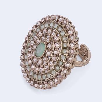 Glimmery round shape gold plated adjustable finger ring for women 3