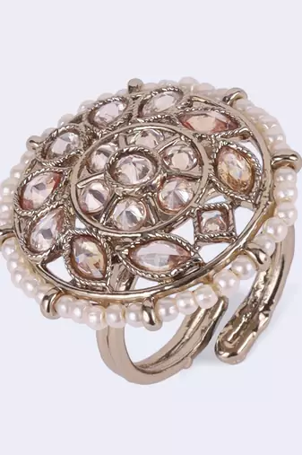 Good-looking oval shape gold plated adjustable finger ring for women