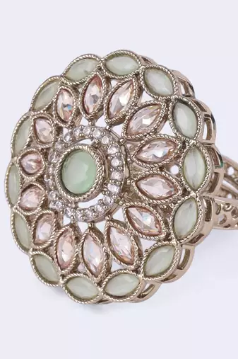 adjustable gold plated floral pattern finger ring for women
