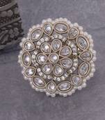 Graceful round and oval shape gold plated adjustable finger ring for women