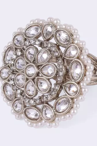Graceful round and oval shape gold plated adjustable finger ring for women