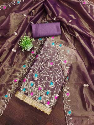 Women's lavender embroidered dress material 2
