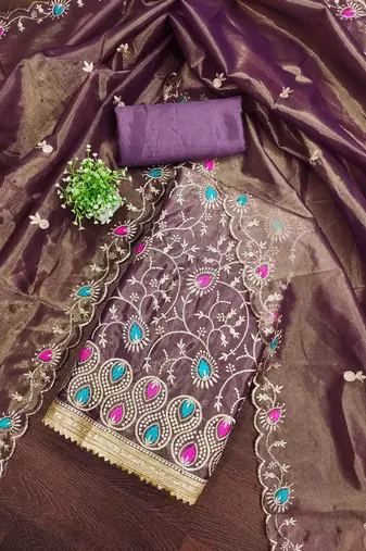Women's lavender embroidered dress material
