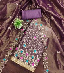 Women's lavender embroidered dress material