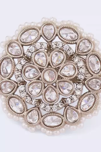 Graceful round and oval shape gold plated adjustable finger ring for women