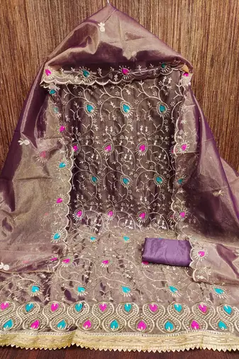Women's lavender embroidered dress material