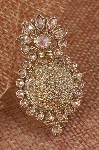 Incredible flower and kalash shape gold plated adjustable finger ring for women